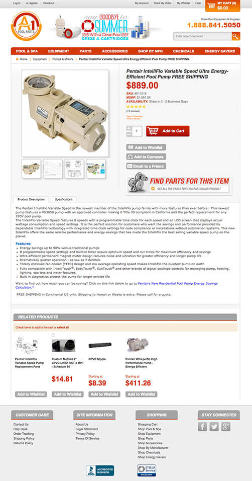 Website Development - Screenshot A1 Pool Parts