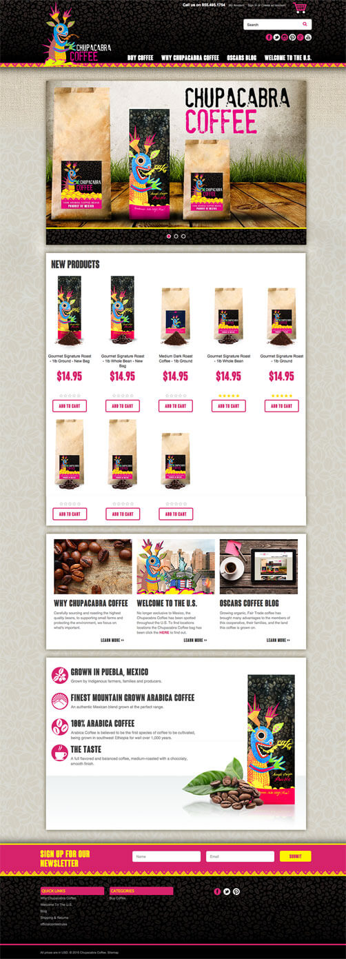 Website Development - Screenshot Chupacabra Coffee
